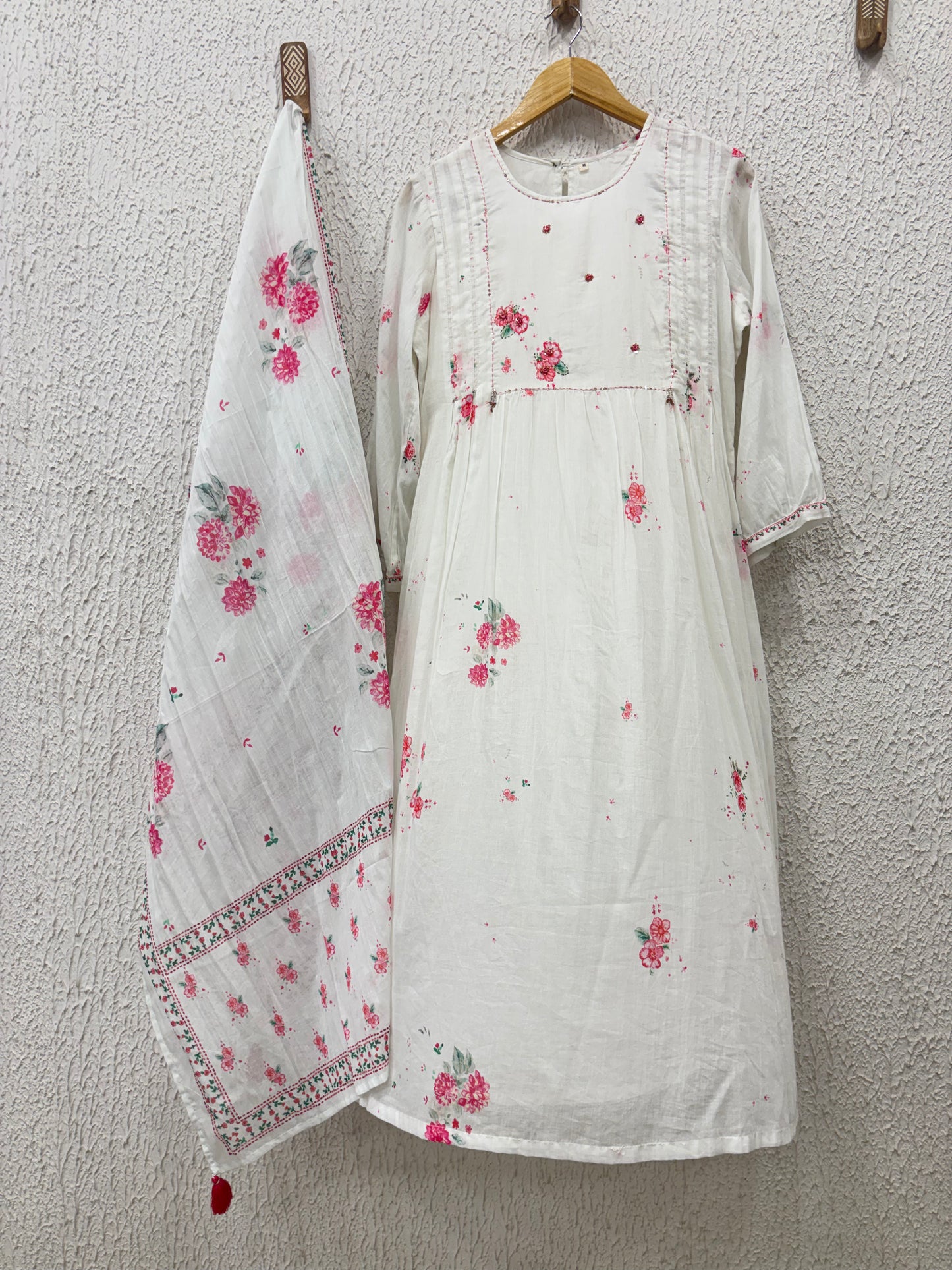 Mul Mul Cotton Floral A-Line Kurta Set with Lining