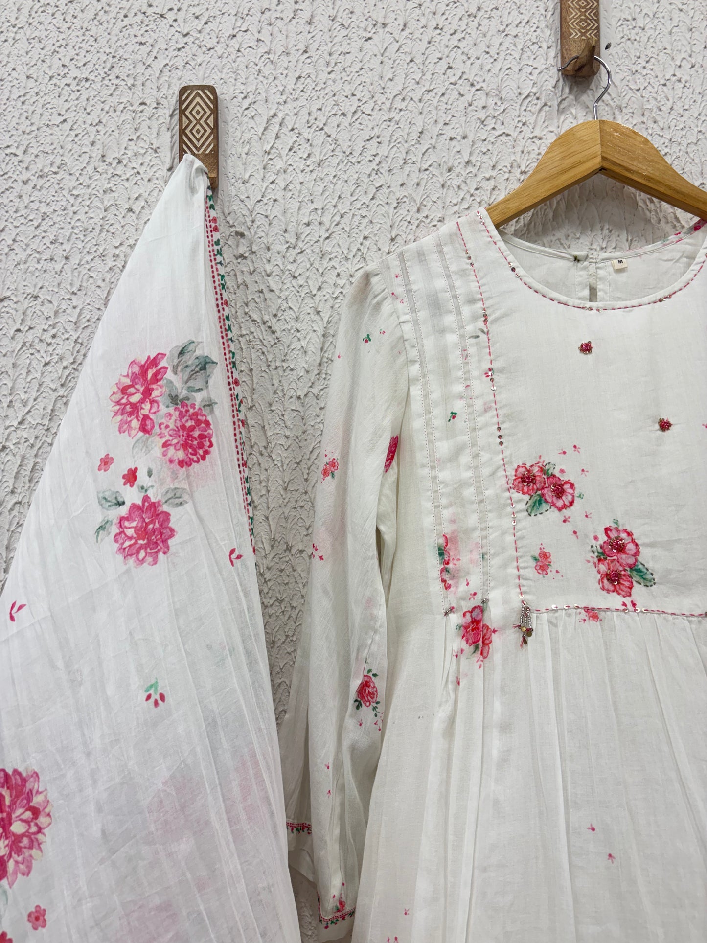 Mul Mul Cotton Floral A-Line Kurta Set with Lining