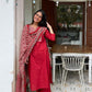 Red Cotton Suit Set with Ajrak Printed Dupatta