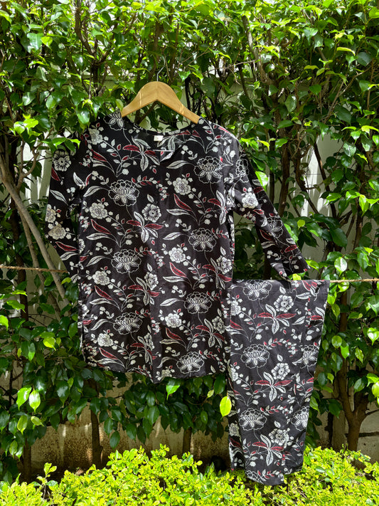 Black Cotton Loungewear Set