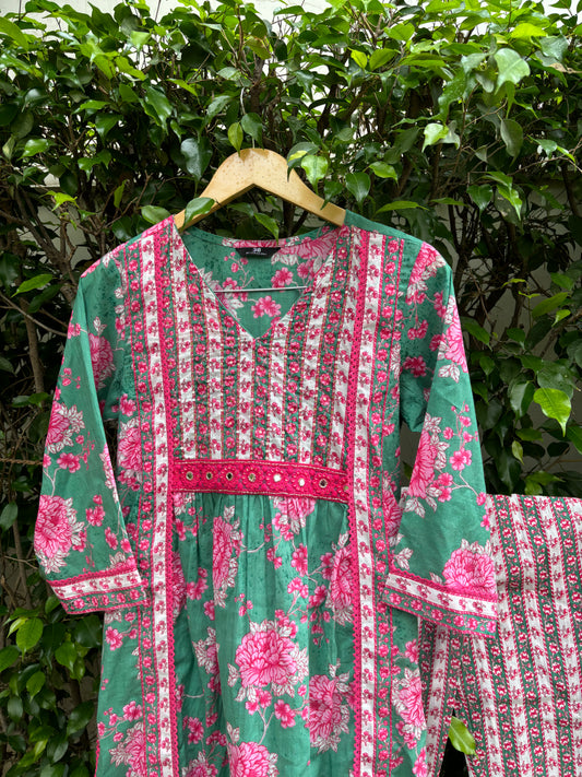 Floral Printed Cotton Straight Suit Set