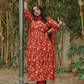 Red Floral Block Printed Anarkali Suit Set