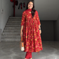 Red Floral Block Printed Anarkali Suit Set