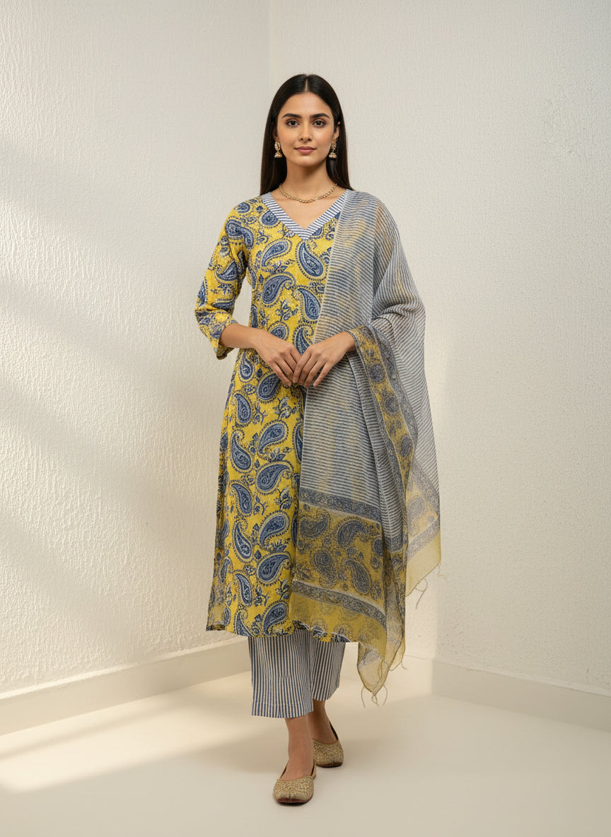 Pure Hand Block Printed Kurta Set