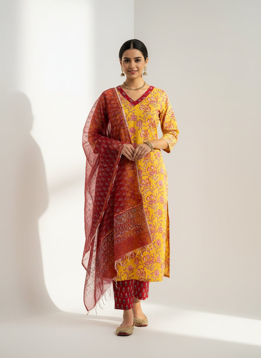 Pure Hand Block Printed Kurta Set