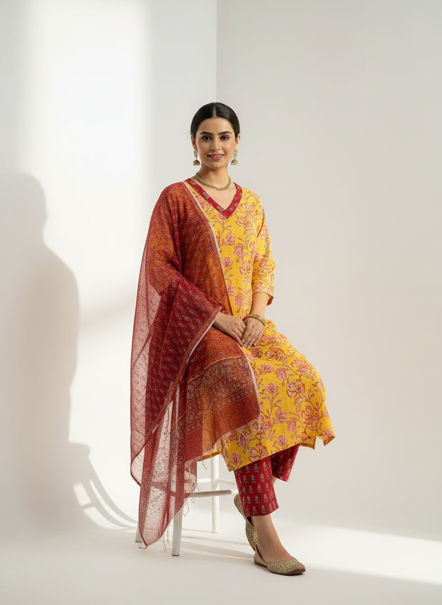 Pure Hand Block Printed Kurta Set