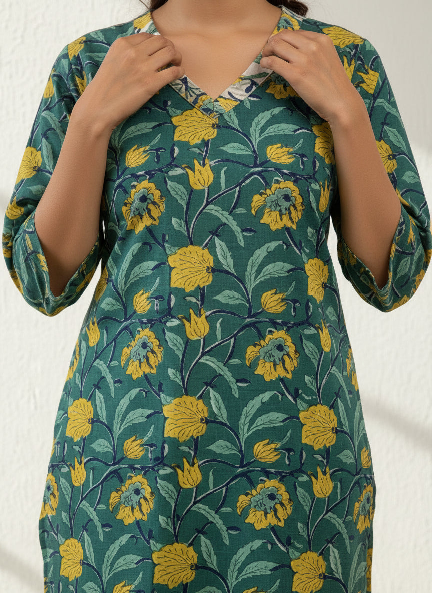 Pure Hand Block Printed Kurta Set