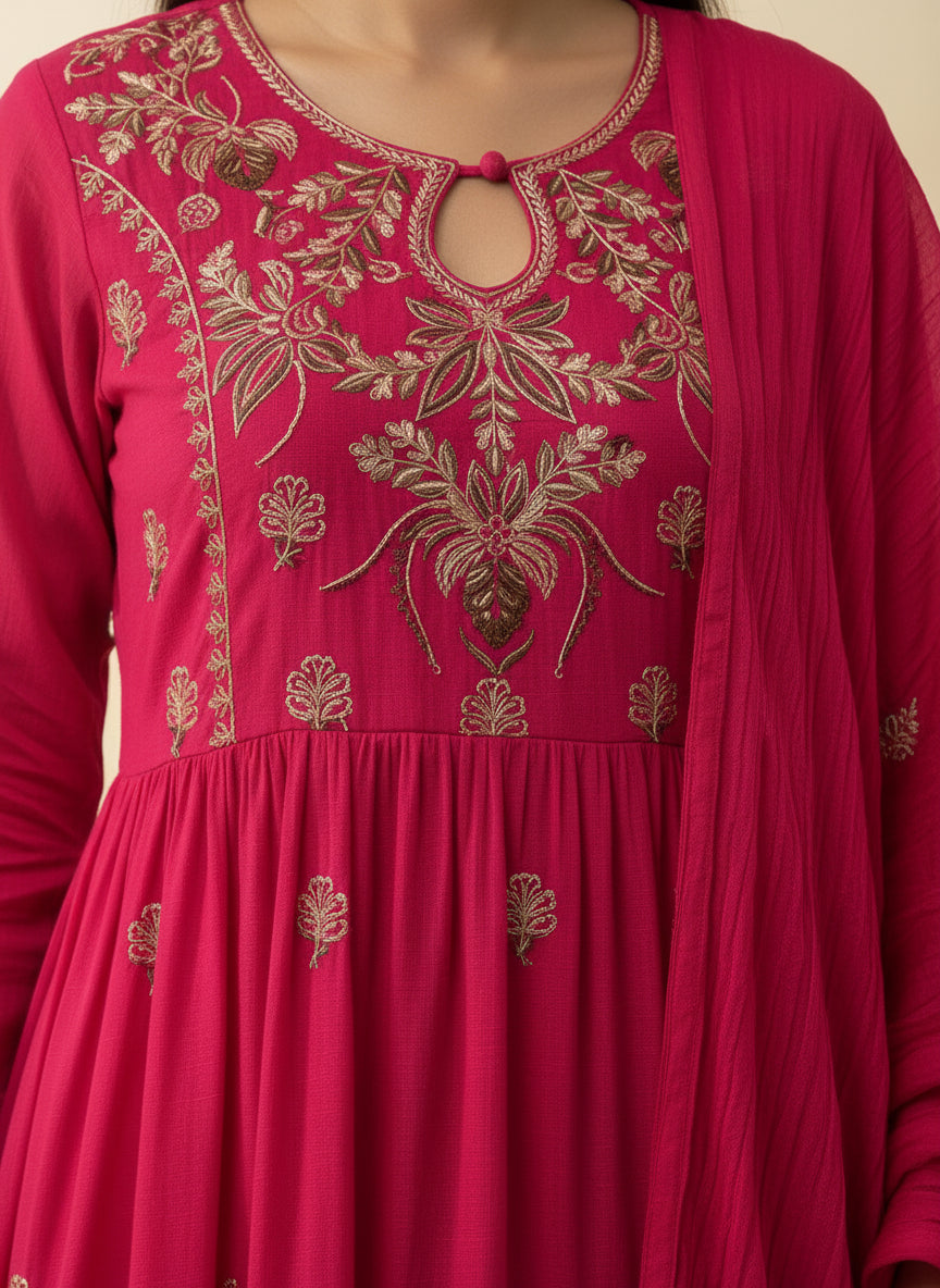 Mul Cotton Embroidered Anarkali Set