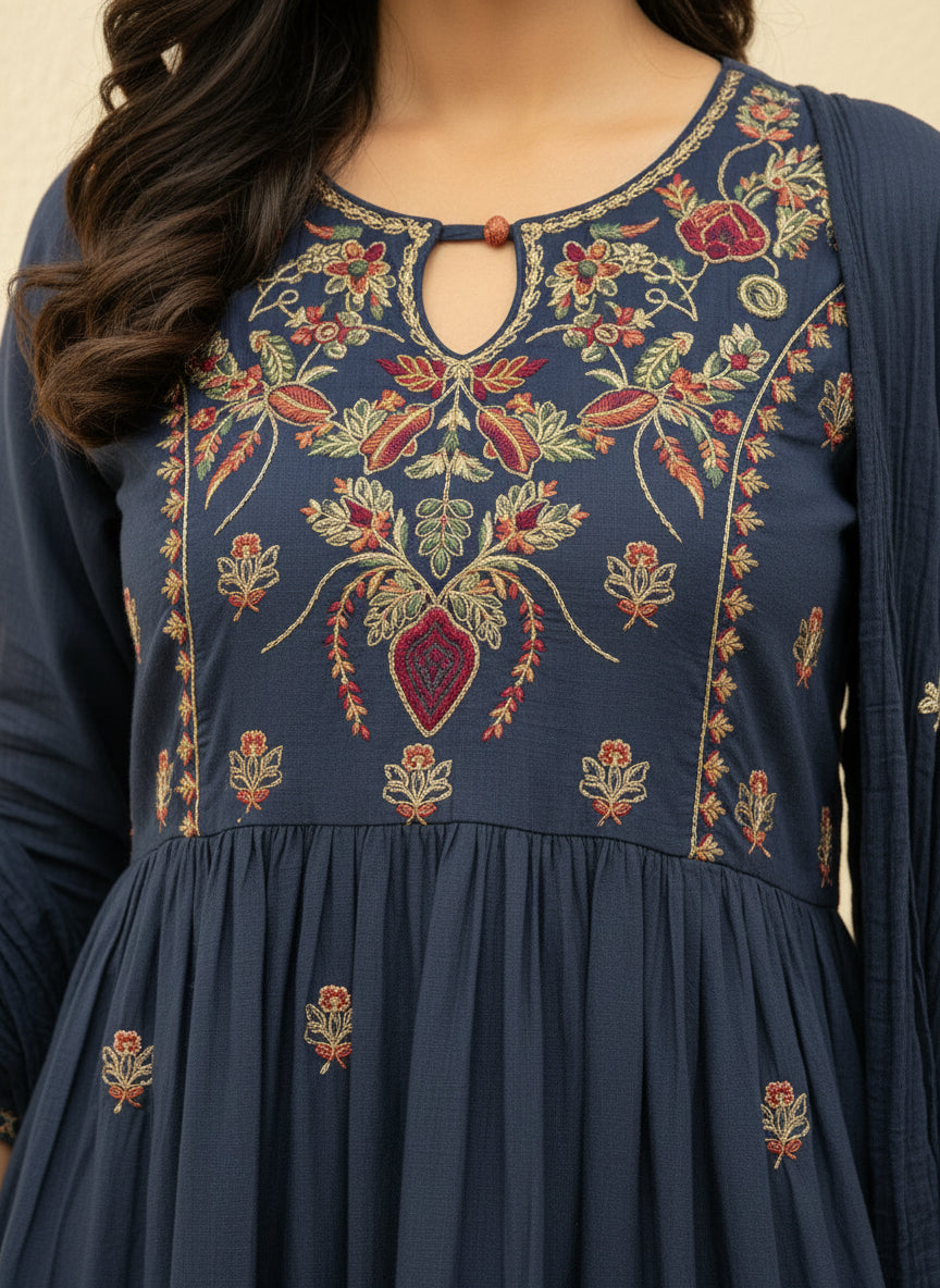 Mul Cotton Embroidered Anarkali Set
