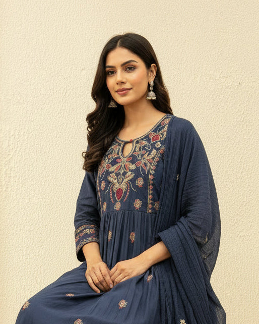 Mul Cotton Embroidered Anarkali Set