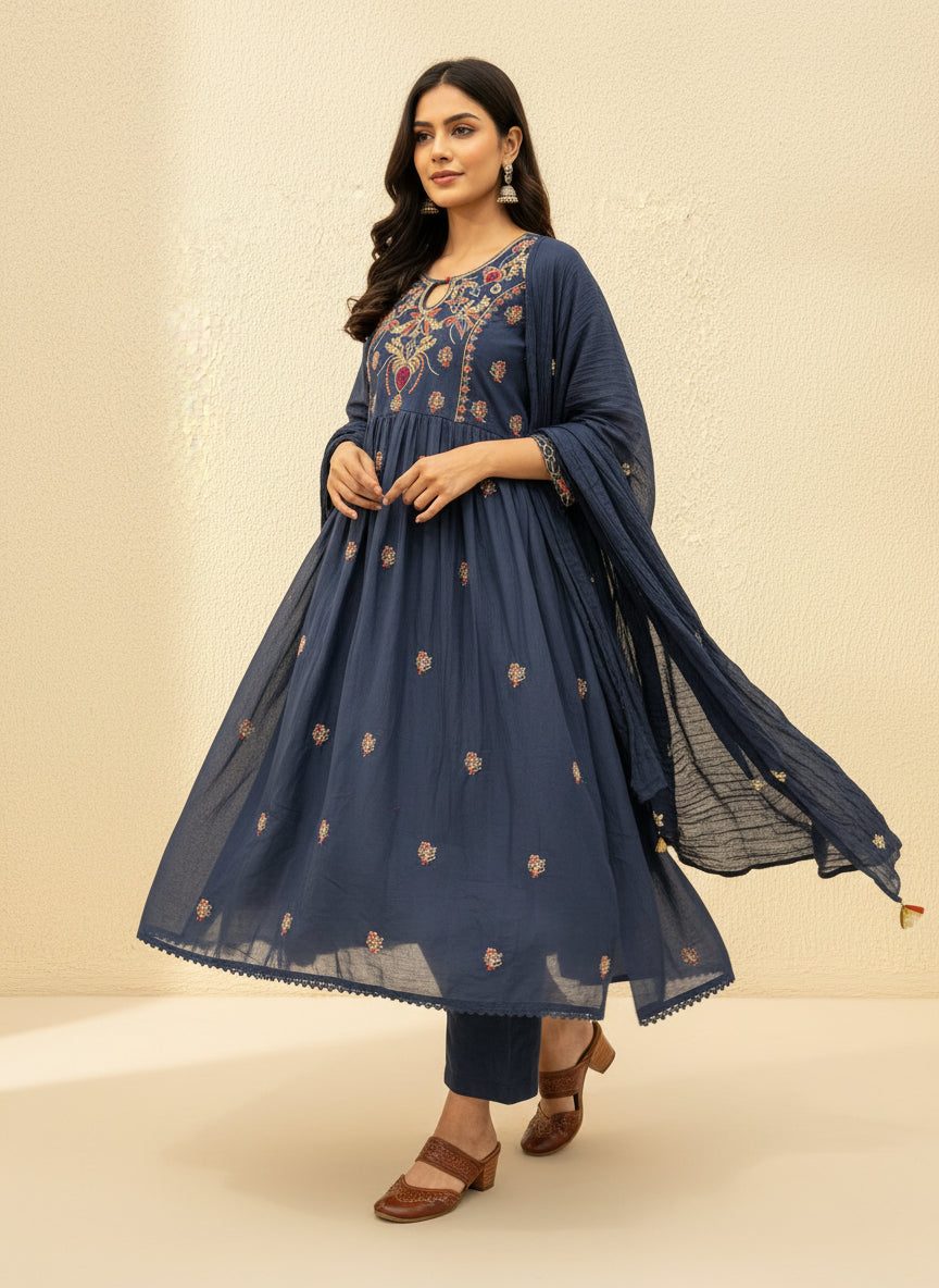 Mul Cotton Embroidered Anarkali Set