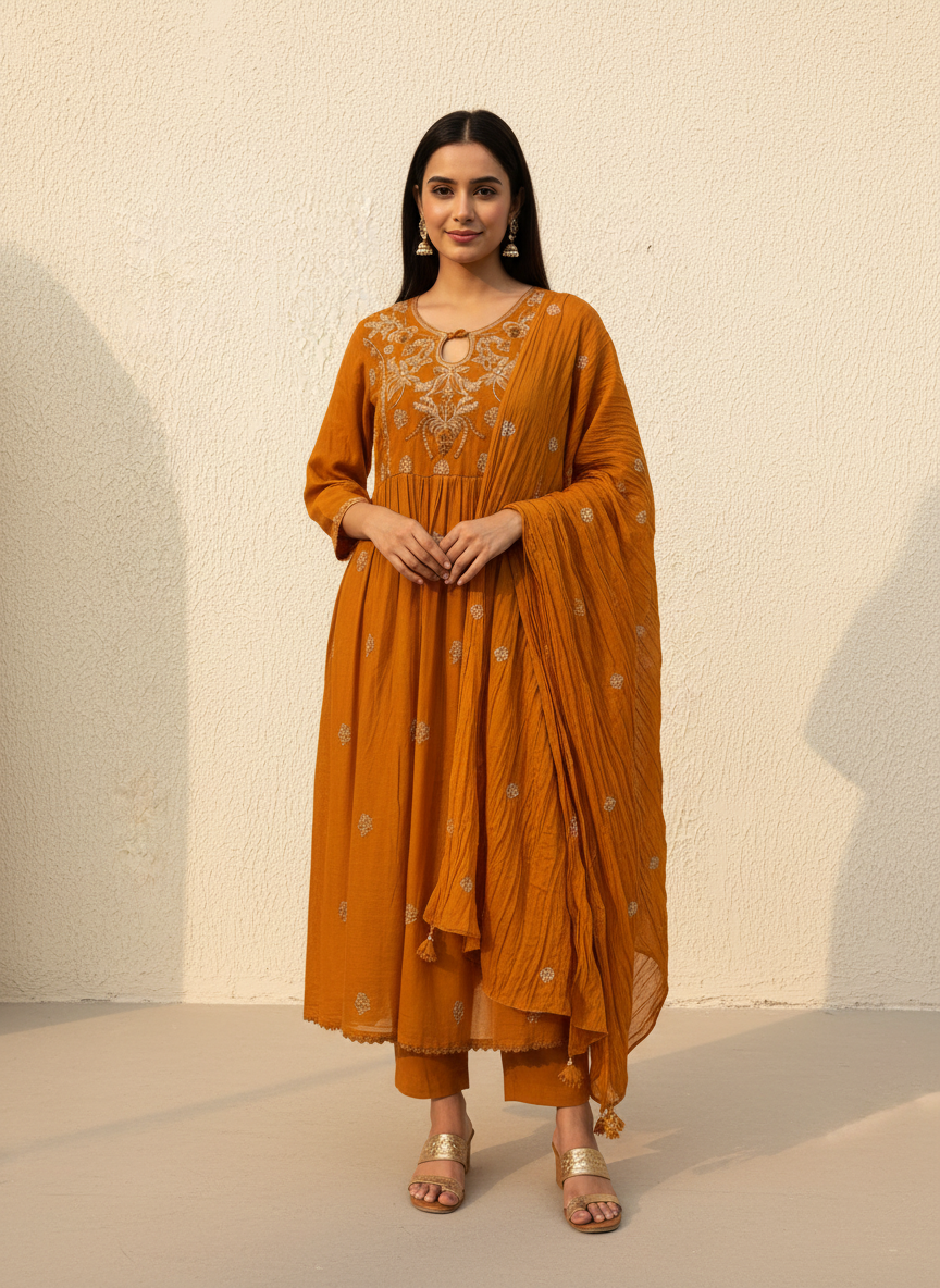 Mul Cotton Embroidered Anarkali Set