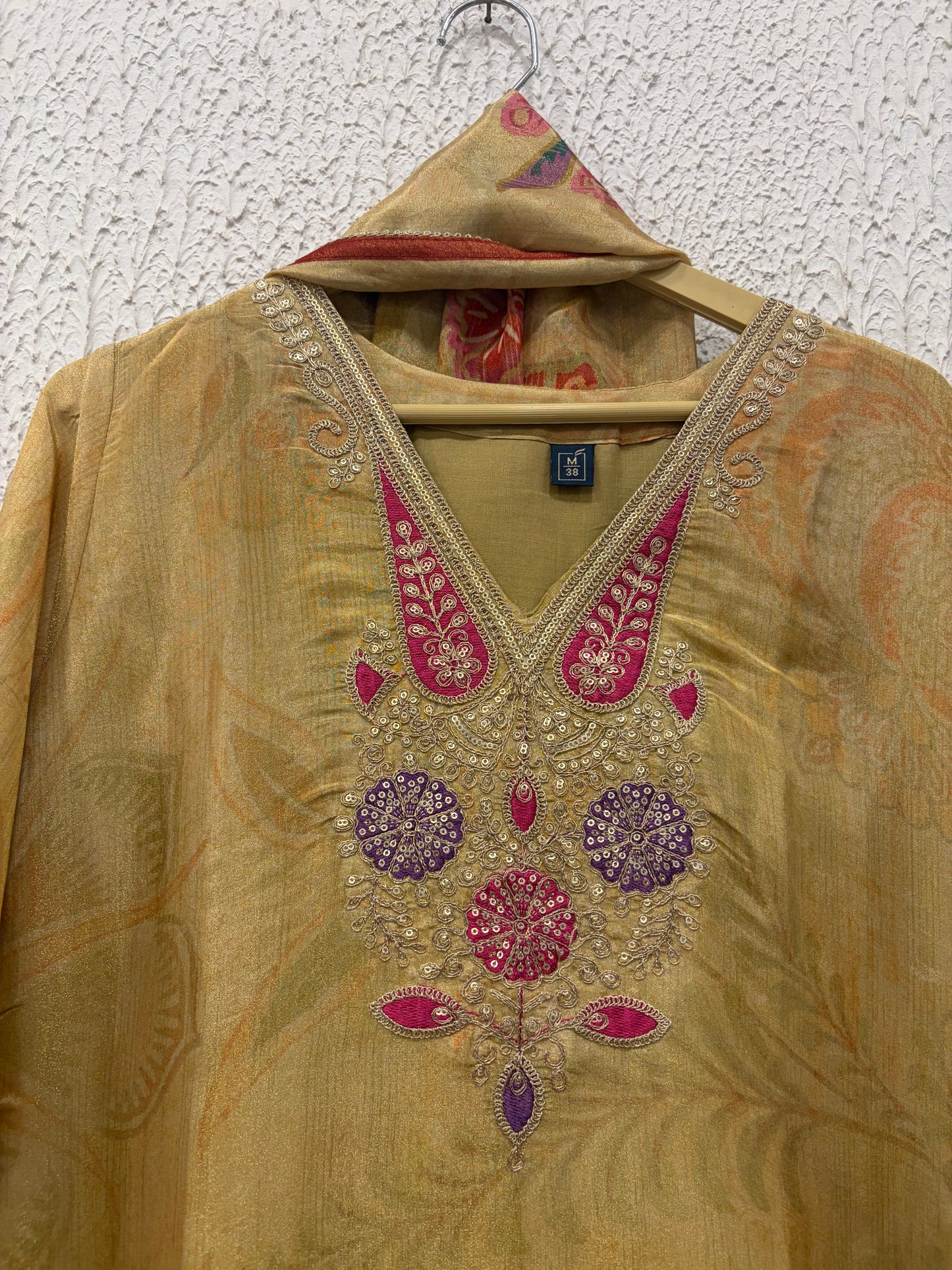 Golden Shimmer Silk Straight Kurta Set