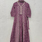 Blue/Purple Printed Cotton Anarkali Suit Set with Printed Cotton Dupatta