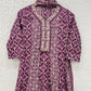 Blue/Purple Printed Cotton Anarkali Suit Set with Printed Cotton Dupatta