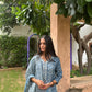 Blue/Purple Printed Cotton Anarkali Suit Set with Printed Cotton Dupatta