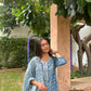 Blue/Purple Printed Cotton Anarkali Suit Set with Printed Cotton Dupatta