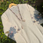 Floral Embroidered V-neck Cotton Straight Suit Set