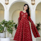 Cotton Anarkali with Handwork and Schiffly Dupatta.