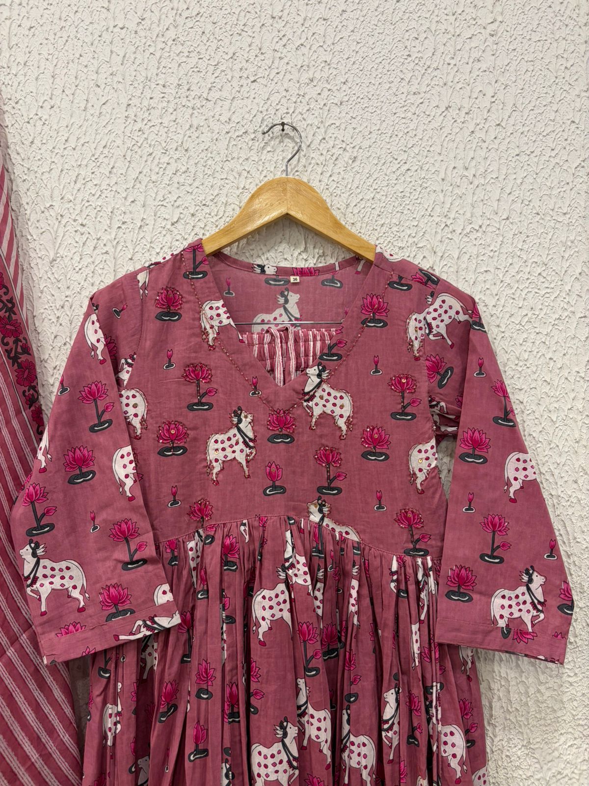 Cotton Pichwai Block Printed Anarkali Kurta with Cotton Dupatta.