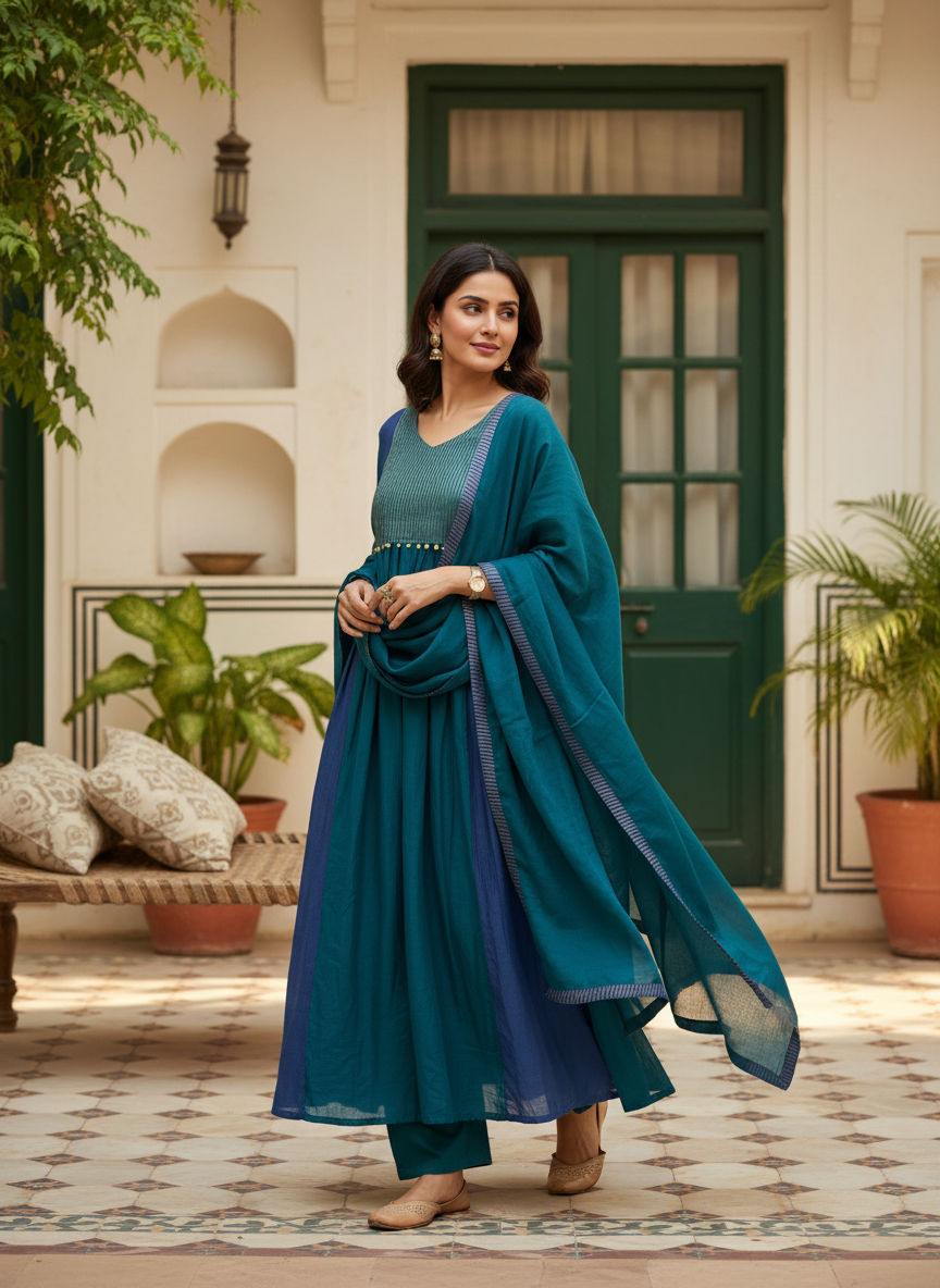 Mulchanderi A-Line 3-Piece Set with Lining