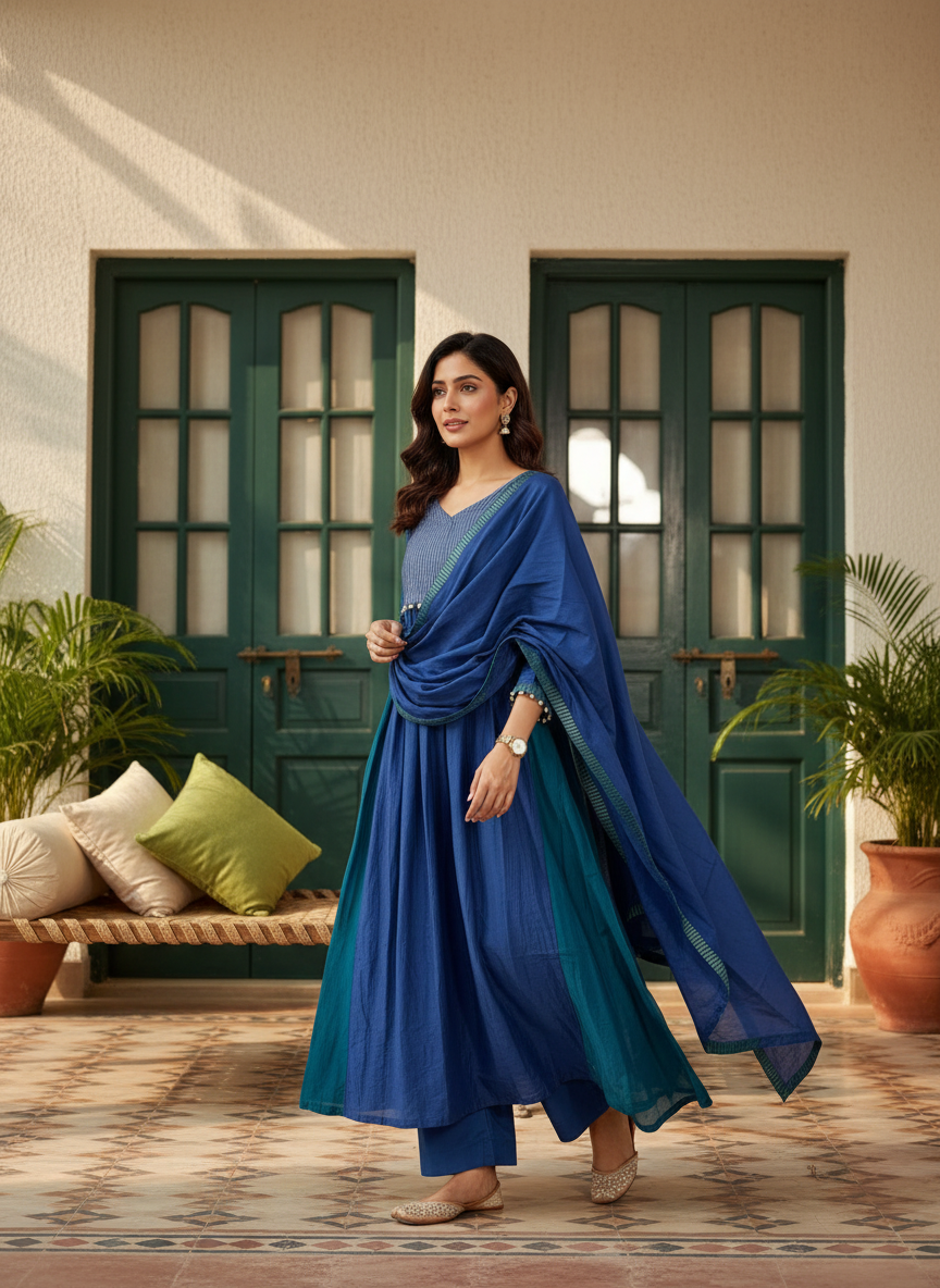 Mulchanderi A-Line 3-Piece Set with Lining
