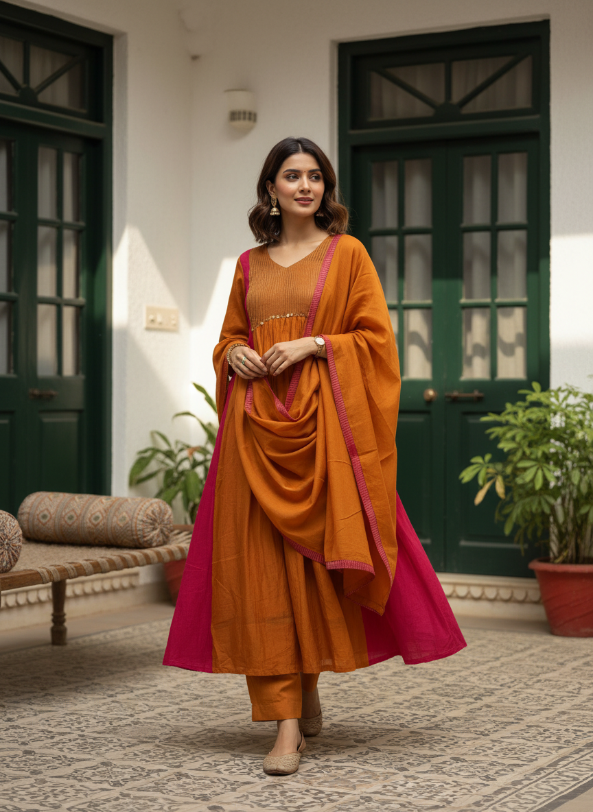 Mulchanderi A-Line 3-Piece Set with Lining