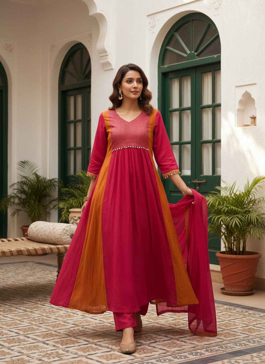Mulchanderi A-Line 3-Piece Set with Lining