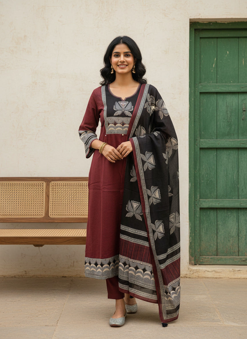 Handcrafted Printed Kurta Set with Statement Dupatta