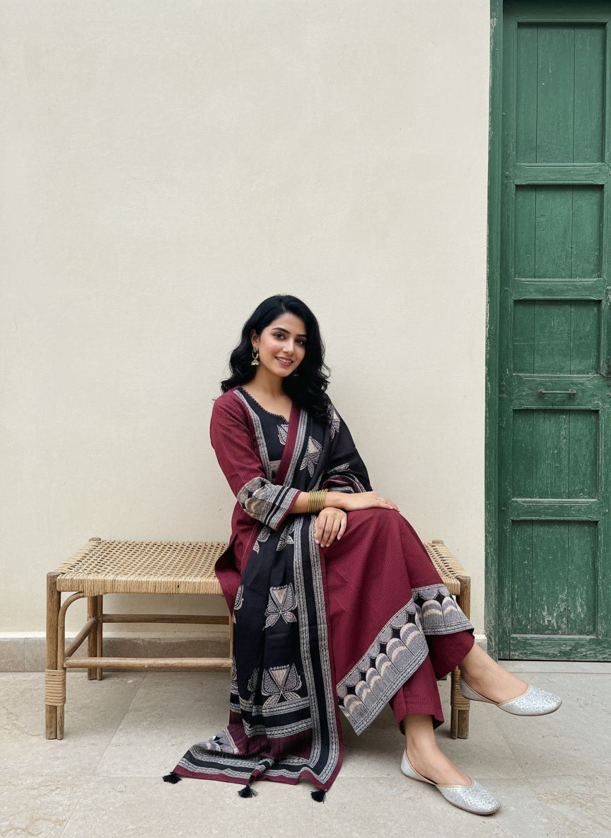 Handcrafted Printed Kurta Set with Statement Dupatta