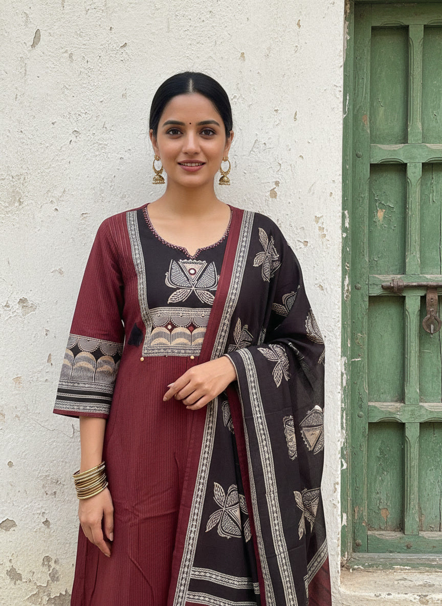 Handcrafted Printed Kurta Set with Statement Dupatta