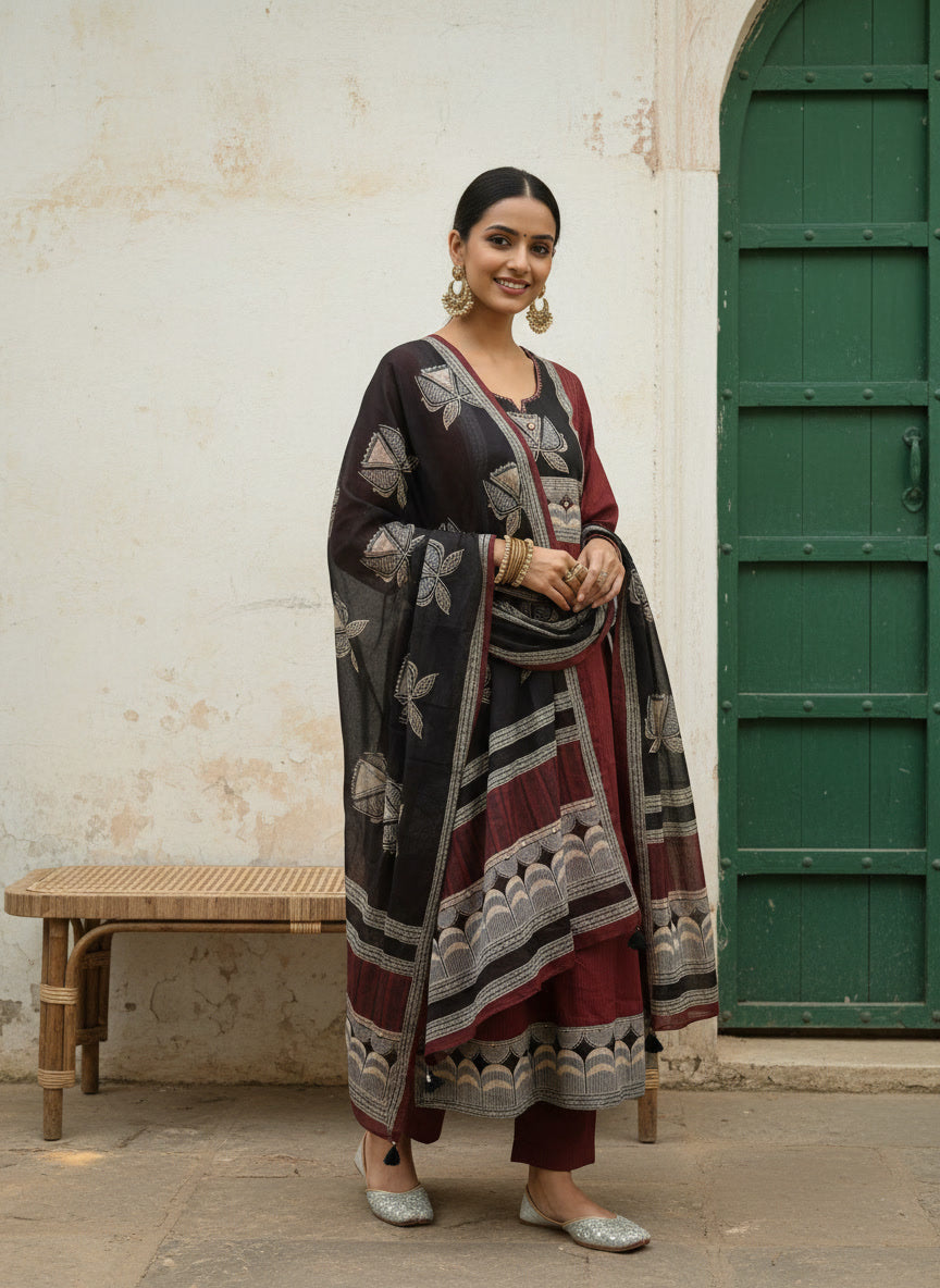 Handcrafted Printed Kurta Set with Statement Dupatta