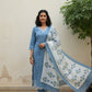 Pastel Cotton Kurta Set with Kota Doriya Dupatta (Pastel Blue)