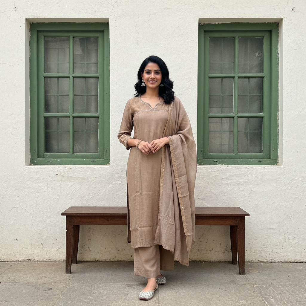 Mul Chanderi Elegant Solid Kurta Set