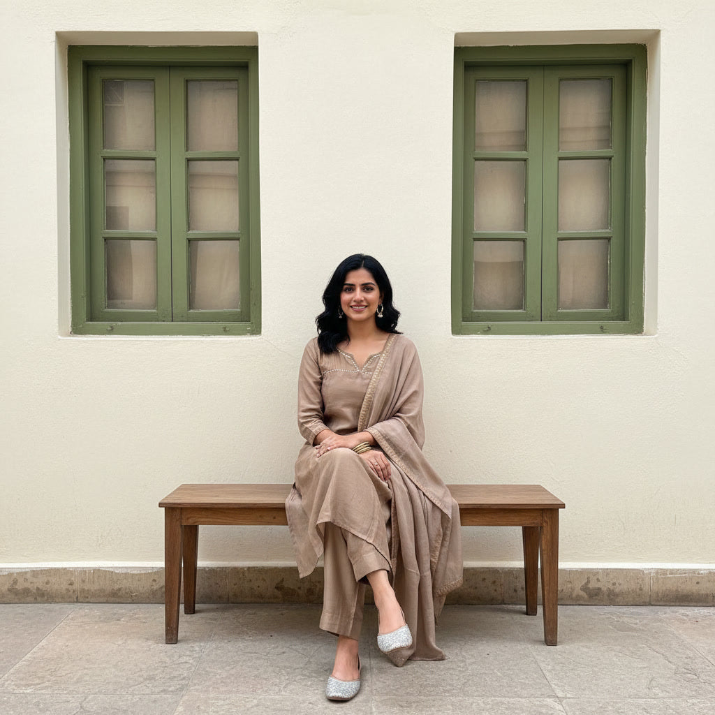 Mul Chanderi Elegant Solid Kurta Set