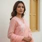 Mul Chanderi A-Line Kurta Set with Elegant Thread Embroidery (Light Pink)