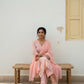 Mul Chanderi A-Line Kurta Set with Elegant Thread Embroidery (Light Pink)