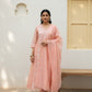Mul Chanderi A-Line Kurta Set with Elegant Thread Embroidery (Light Pink)