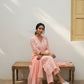 Mul Chanderi A-Line Kurta Set with Elegant Thread Embroidery (Light Pink)