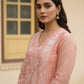 Mul Chanderi A-Line Kurta Set with Elegant Thread Embroidery (Light Pink)