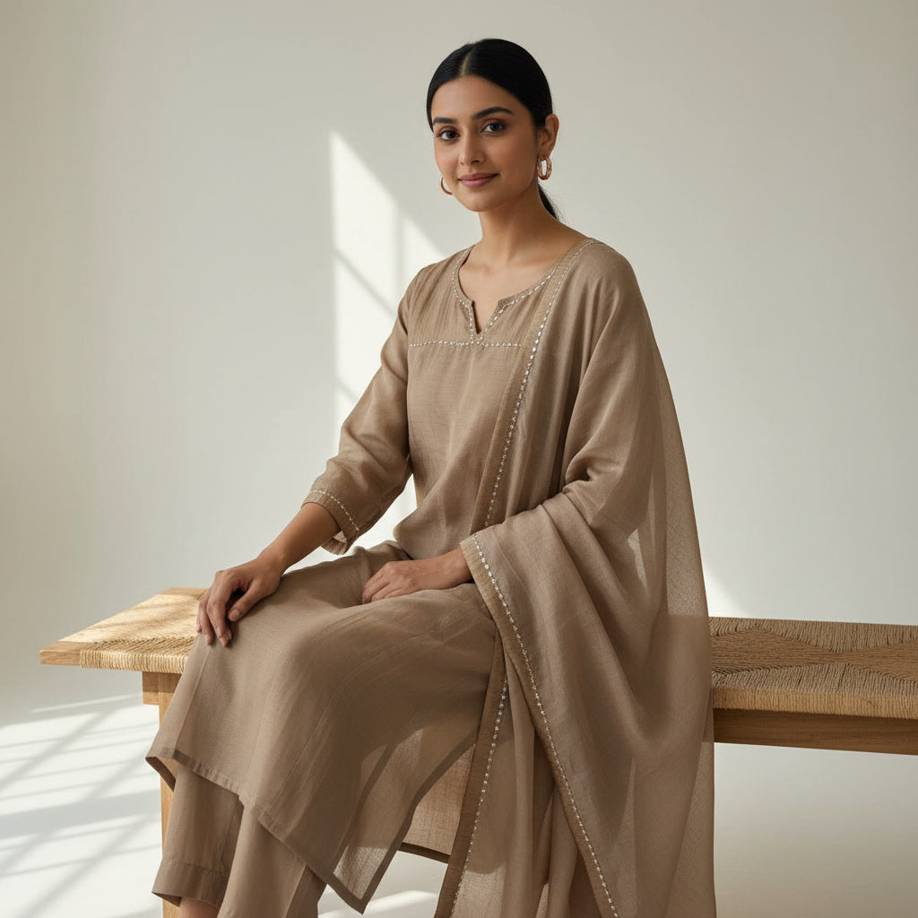 Mul Chanderi Elegant Solid Kurta Set