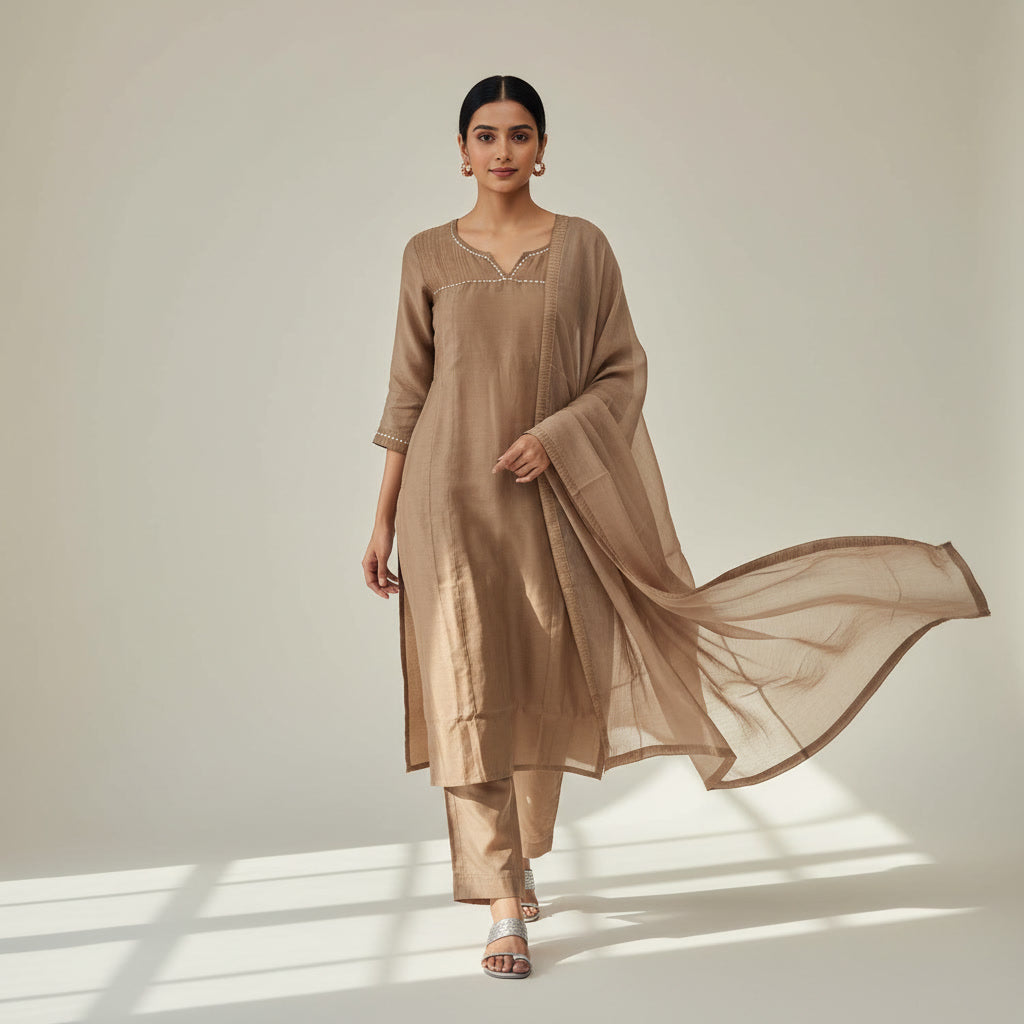 Mul Chanderi Elegant Solid Kurta Set