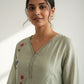 Mul Chanderi Floral Kurta Set with Delicate Embroidery (Mint Green)