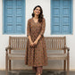 Brown Printed Cotton Anarkali Set With Printed Dupatta