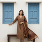 Brown Printed Cotton Anarkali Set With Printed Dupatta