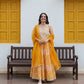 Yellow Gotta work Cotton Anarkali Suit Set with Organza Dupatta