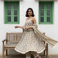 Beige Printed Cotton Anarkali Suit Set with lace detailing