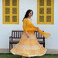 Yellow Gotta work Cotton Anarkali Suit Set with Organza Dupatta