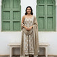 Beige Printed Cotton Anarkali Suit Set with lace detailing