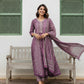 Blue/Purple Printed Cotton Anarkali Suit Set with Printed Cotton Dupatta